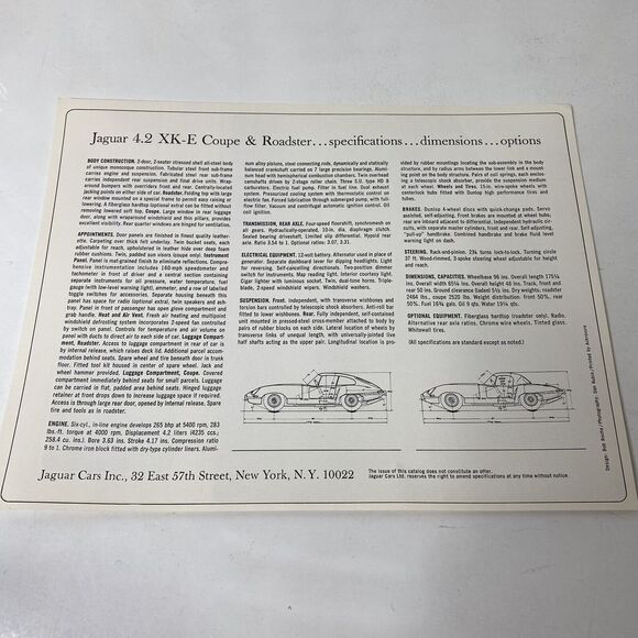 1967 Jaguar XK-E Coupe & Roadster Sales Brochure Sales Sheet Original - Picture 2 of 2